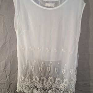 A'reve Sleeveless Embroidered Top With Back Ruffles Size L